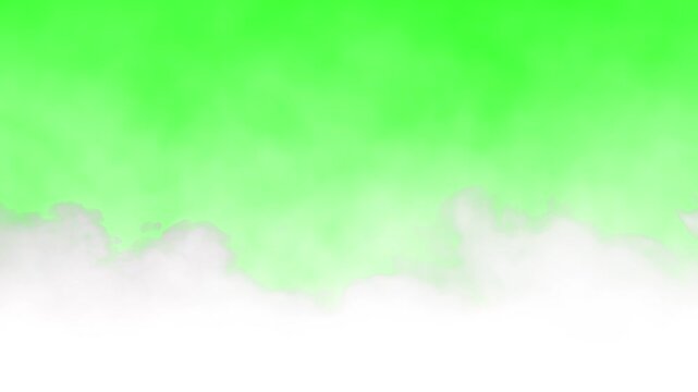White mist billows softly across the bottom of a bright green screen composition.