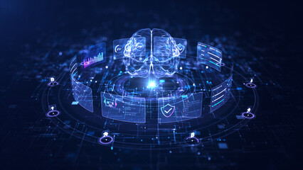 Agentic AI platform concept with autonomous intelligence, cognitive neural network, enterprise automation, intelligent decision making, analytics dashboard, and digital ecosystem, 3d rendering