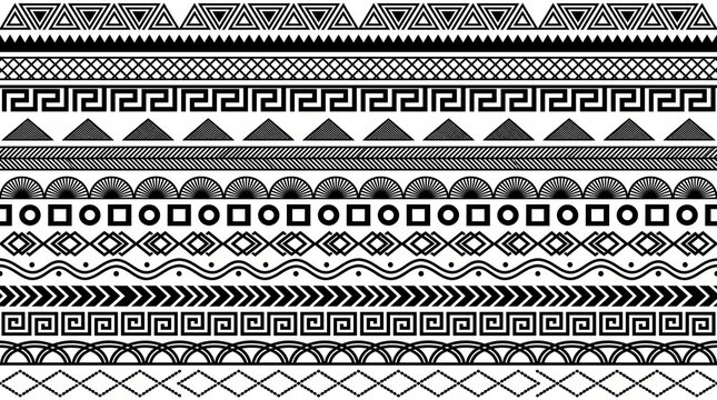 Seamless Geometric Tribal Border Patterns Set Decorative Ethnic Ornaments