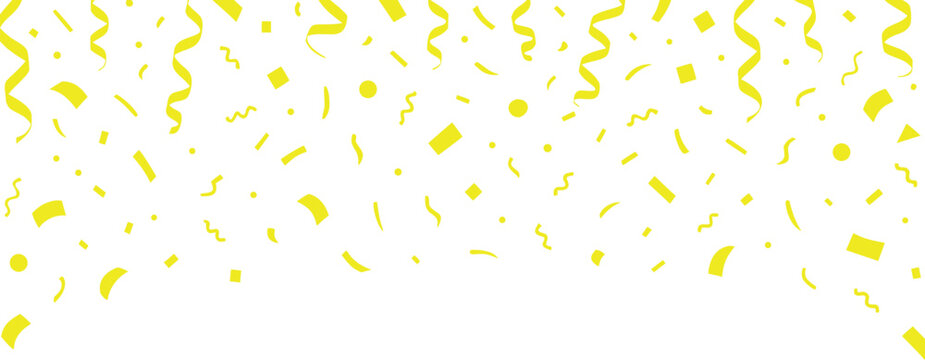 Yellow Confetti and Streamers Border on Transparent Background