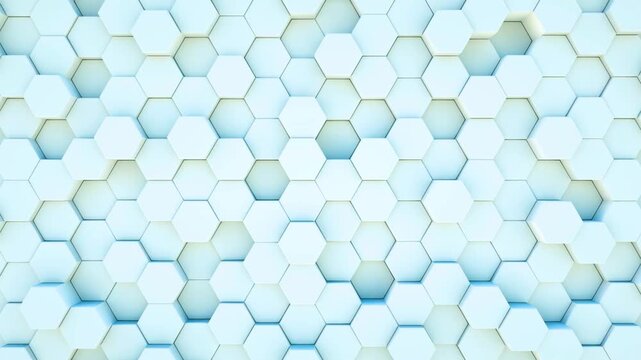 Futuristic light blue and white honeycomb structure pattern animation for high-tech and scientific presentations