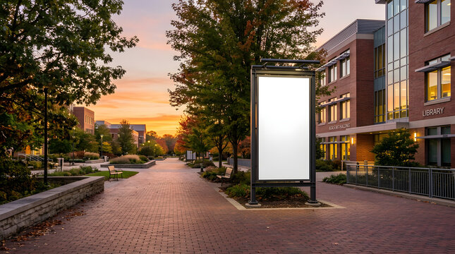city street with billboard and buildings at sunset