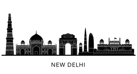 Obraz premium New Delhi Skyline Silhouette - Iconic Landmarks of India's Capital City