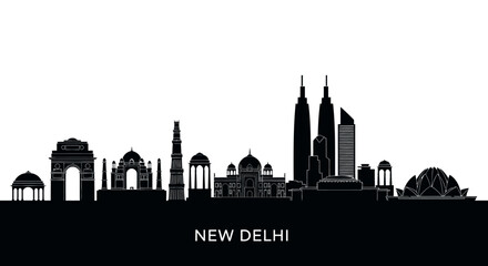 Obraz premium New Delhi Skyline Silhouette - India's Iconic Landmarks