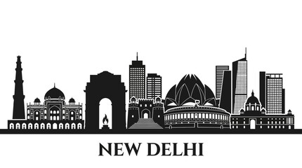 Fototapeta premium New Delhi Cityscape Silhouette - Iconic Landmarks of India's Capital