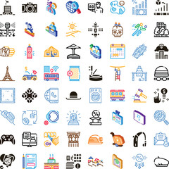 Naklejka premium Colorful outline vector icon set depicting business, finance, technology, communication, travel and healthcare concepts for web, app and digital service design and modern solutions