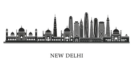 Obraz premium New Delhi Skyline Silhouette: Historic Monuments & Modern Architecture