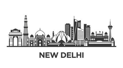 Obraz premium New Delhi Skyline Silhouette - Famous Indian Landmarks