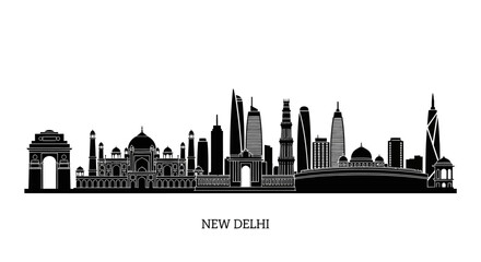 Fototapeta premium New Delhi Skyline Silhouette - Iconic Landmarks and Modern Architecture