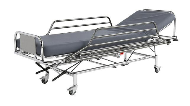 Hospital patient stretcher with adjustable height and side rails