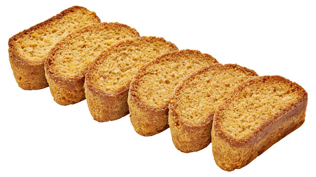 Crispy golden brown rusks arranged in a row