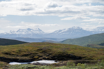 Fototapeta premium Norwegian mountains to the west from road 95 in Sweden.