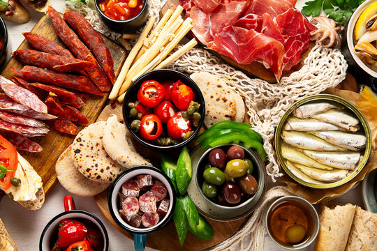 Tapas - Spanish food. Set of different delicious appetizers.