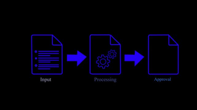 Business person checking digital documents on checklist approval icon, verification, workflow control, productivity and online document management.glowing 4k motion video.