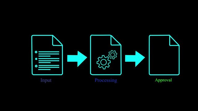Business person checking digital documents on checklist approval icon, verification, workflow control, productivity and online document management.glowing 4k motion video.