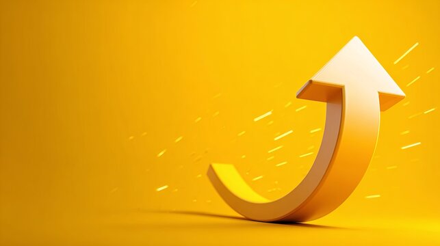 A bright yellow upward arrow symbolizes growth, progress, and success, representing positive trends and business development with vibrant energy.