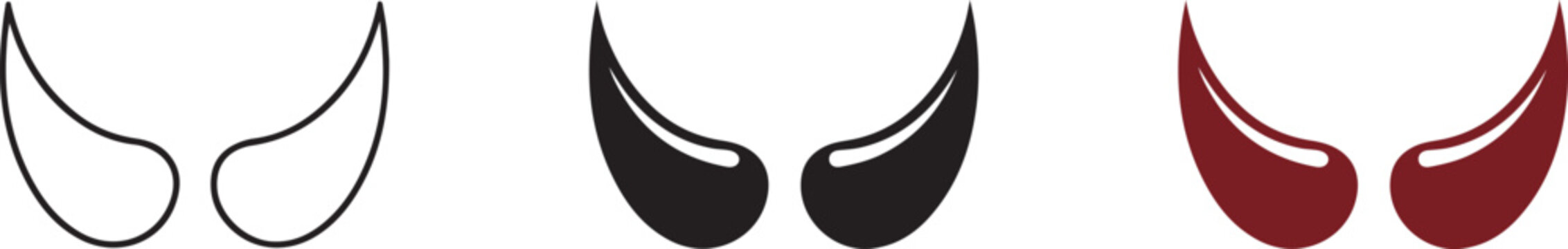 Devil horn icon set with black silhouette and linear outline vector.