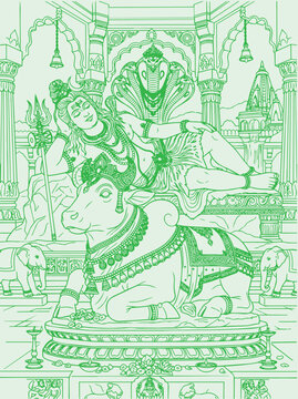 Lord Shiva and Parvati Hindu god Design Element. Sketch or Drawing of Shiva Parvati Outline Editable Vector Illustration
