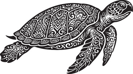 Sea Turtle Mandala Vector Illustration Ornate Ocean Animal Silhouette © Dekart