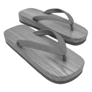 Traditional Japanese Geta wooden sandals illustration. Monochrome halftone design of oriental footwear. Vintage style clogs for cultural festivals.