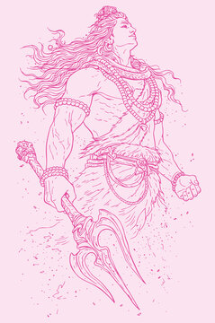 Lord Shiva and Parvati Hindu god Design Element. Sketch or Drawing of Shiva Parvati Outline Editable Vector Illustration