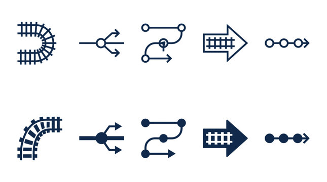 Railway network and train track navigation icons with transportation navigation connection infrastructure railroad
