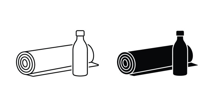 Line art illustration of water bottle and industrial spool vector icons isolated on white background