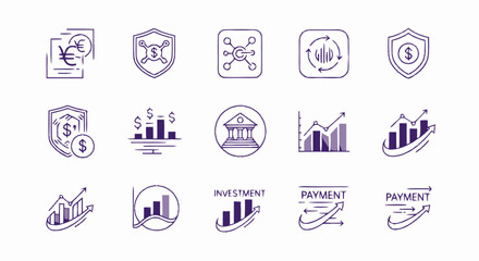Fototapeta premium Hand drawn finance and banking icon set with investment charts and money security symbols.