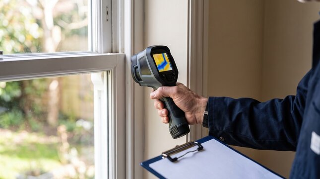 Home inspector using thermal imaging camera
