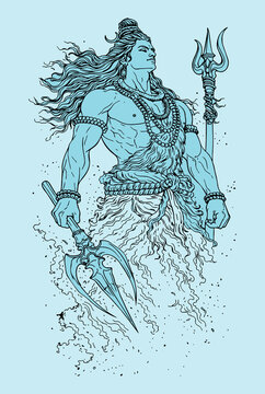 Lord Shiva and Parvati Hindu god Design Element. Sketch or Drawing of Shiva Parvati Outline Editable Vector Illustration