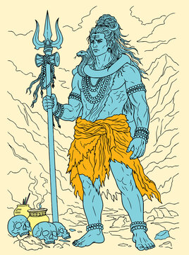 Lord Shiva and Parvati Hindu god Design Element. Sketch or Drawing of Shiva Parvati Outline Editable Vector Illustration