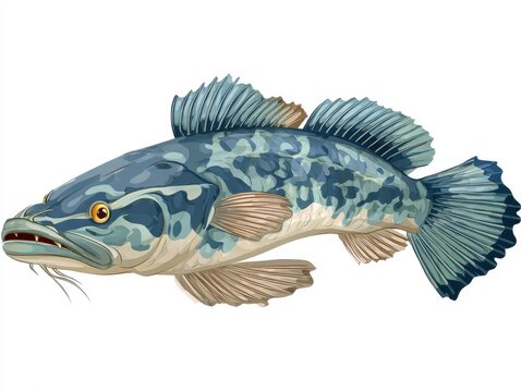 Detailed Pixel Art Of A Spotted Snakehead Fish Isolated On A Plain White Background