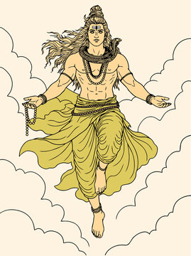 Lord Shiva and Parvati Hindu god Design Element. Sketch or Drawing of Shiva Parvati Outline Editable Vector Illustration