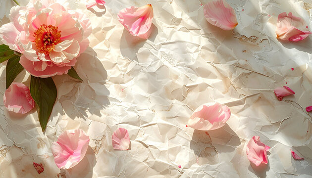 Pink flower and petals on textured backdrop