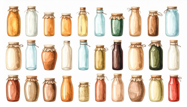 Collection of vintage glass bottles with colorful liquids and labels.