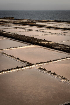 Sunset at the Salinas de Fuencaliente, salines in the south of La Palma, Canary Islands, Spain.