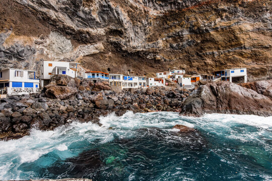 Poris de Candelaria, a small fishing village in a natural cave in the steep coast on La Palma, Canary Islands, Spain.