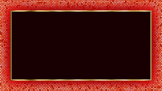 Luxury red heart glitter frame background with shiny gold borders for love, valentine day or wedding banner presentation 4k video