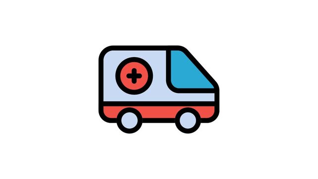 Ambulance Vehicle Icon Animation on White Background &mdash; Emergency Medical Services Concept