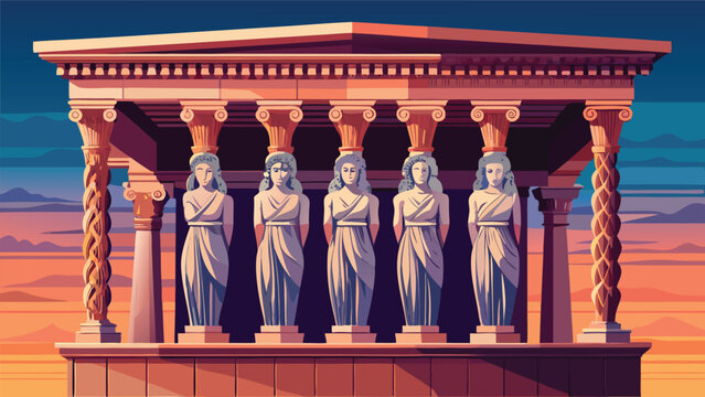 Ancient greek porch with caryatid statues supporting roof caryatid sculpture architecture classical mythology heritage monument civilization building landmark historical archaeology