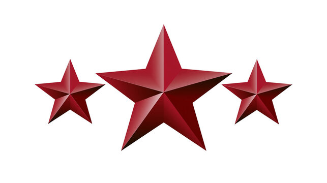 Three dimensional red stars with gradient shading