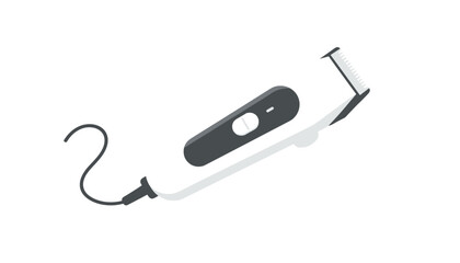 Obraz premium Electrical hair trimmer or clipper device with a power cord, isolated flat illustration on white background.