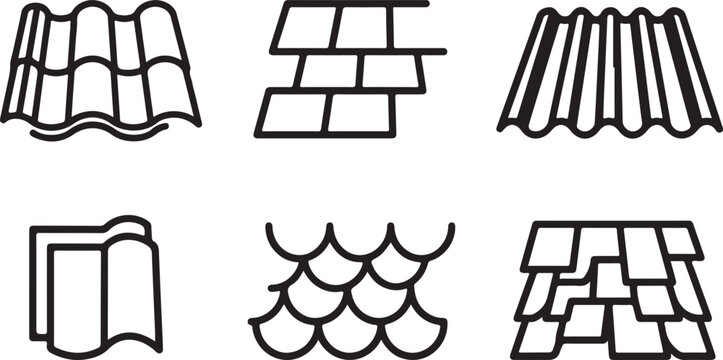 Six different types of roof designs for modern house illustration Vector