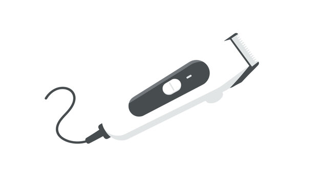 Electrical hair trimmer or clipper device with a power cord, isolated flat illustration on white background.
