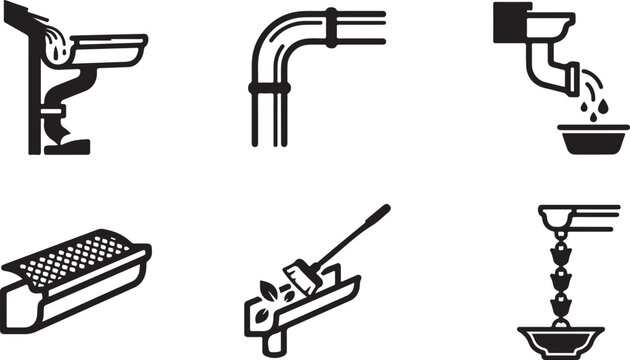 Six black and white plumbing and kitchen sink icons set Vector