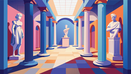 Obraz premium Classical museum hallway with statues and columns classical interior architecture sculpture building monument historic sculpted artistic decorative