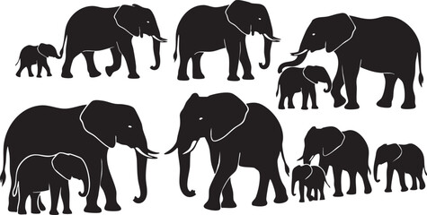 Elephant Silhouette Vector Set Collection – African Elephant Family, Wildlife Animal Icons, Black Elephant Clipart Bundle © abdullah