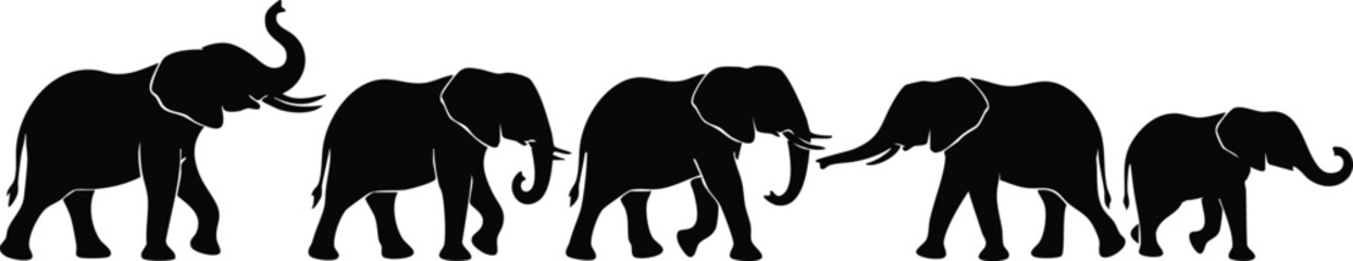 Elephant Silhouette Vector Set Collection – African Elephant Family, Wildlife Animal Icons, Black Elephant Clipart Bundle © abdullah