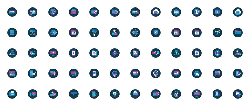 Web hosting icon set. Minimal vector icons for hosting services. Includes symbols for server, database, cloud, network, domain, security, support and more. Editable vector stroke.