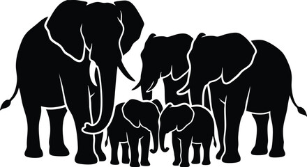 Elephant Silhouette Vector Set Collection – African Elephant Family, Wildlife Animal Icons, Black Elephant Clipart Bundle © abdullah